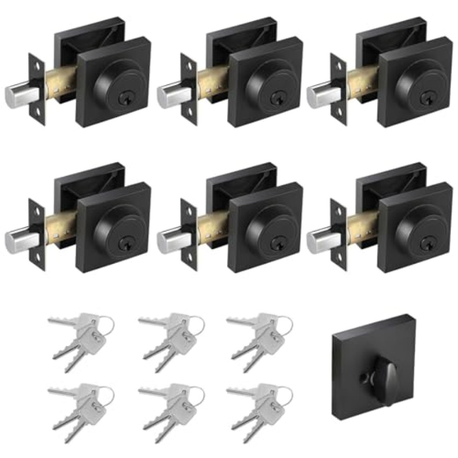 Home Security Key - Matte Black Square Single Cylinder Lock,,Home